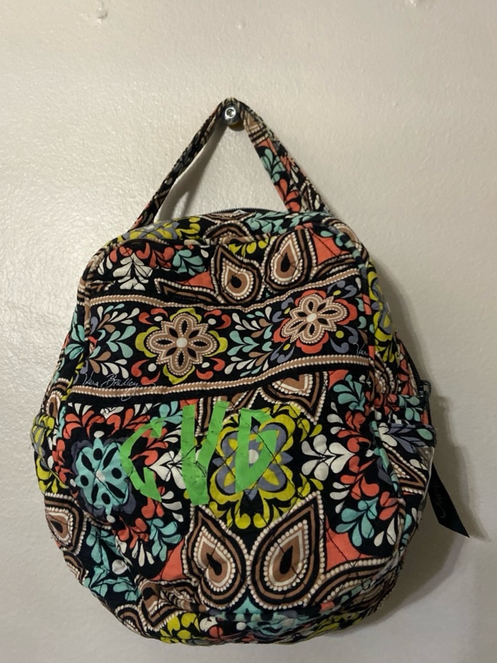 Vera Bradley Black Multicolor Floral lunchbag with Neon Accent